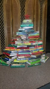 We used a variety of books in the outlet to make festive Christmas tree!